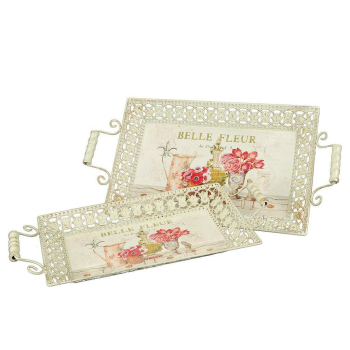 Stilvolles Tablett BELLE FLEUR 2er Set, antik creme mit...