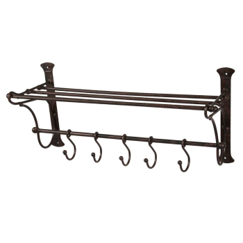 Garderobe aus Eisen mit Regalboden und Haken, braun