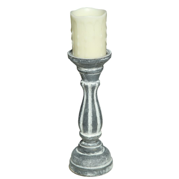 Kerzenst&auml;nder aus Holz antik grau/wei&szlig; 28 cm