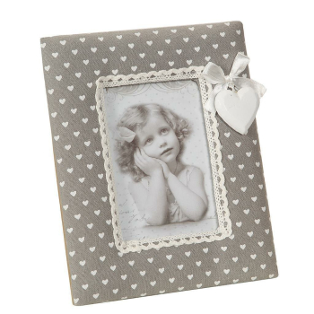 Stoff Fotorahmen - grau mit Herzen für Bilder 13 x 9 cm