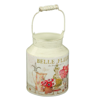 Milchkanne FLEUR antik, weiß mit Blumen, 27 cm