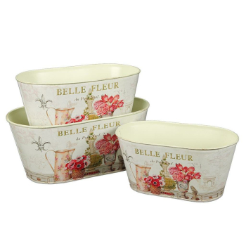 Blumentopf 3er Set BELLE FLEUR, Metall mit Blumenmuster