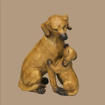 Dekofigur Hund mit Welpe braun - gross, 21 cm