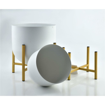 Blumentopf-Set SWEN mit Gestell, weiß/gold, 24/18.5 cm