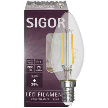 Sigor Filament-Lampe klar LED E14/230 V/2,5W, 200lm,...