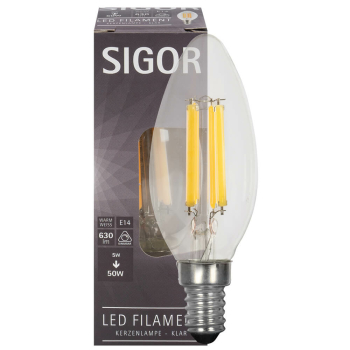 Sigor Filament-Lampe klar LED E14/230 V/5W, 630lm, 2700K,...