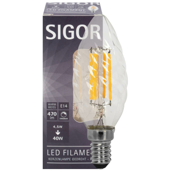 Sigor Filament-Lampe klar LED E14/230 V/4,5W, 470lm,...