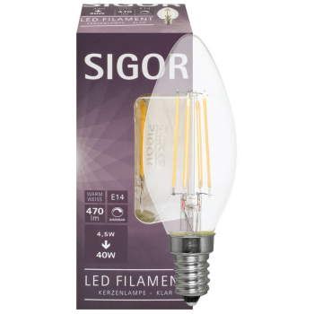 Sigor Filament-Lampe klar LED E14/230 V/4,5W, 470lm,...