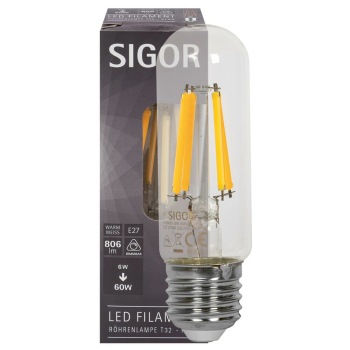 Sigor Filament-Lampe klar LED E27/230 V/6W, 806lm, 2700K