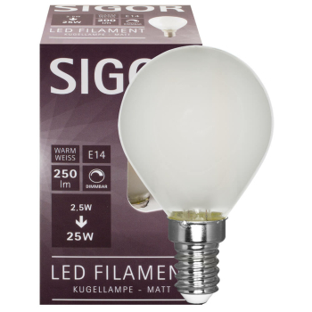 Sigor Filament-Lampe matt LED E14/230 V/2,5W, 250lm, 2700K