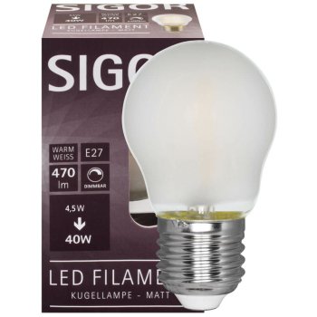 Sigor Filament-Lampe matt LED E27/230 V/4,5W, 470lm, 2700K