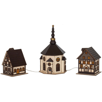 Stadt Fachwerkhäuser mit Kirche warmweiße LED