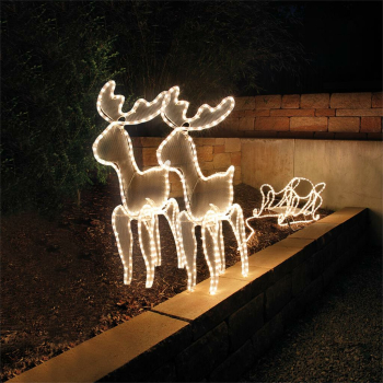 Lichtschlauchmotiv 2 Rentiere mit Schlitten warmweiß
