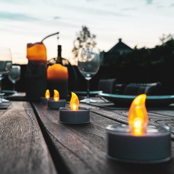 LED Solar-Teelichter 1 orange flackernde LED, 4er-Set