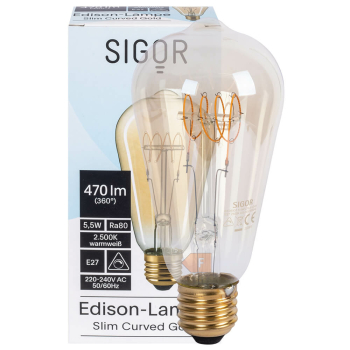 SLIM-Spiral-Filament-Lampe Edison-Form, goldfarben, E27,...