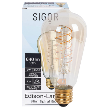 SLIM-Spiral-Filament-Lampe Edison-Form, goldfarben, E27,...