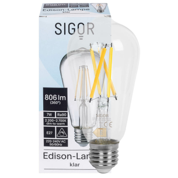 LED-Filament-Lampe Edison-Form, klar, E27/7W (30W), 806...