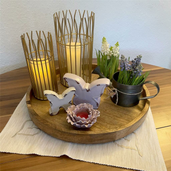 Windlicht Set romantisch 2-teilig mit Glaseinsatz rund in...