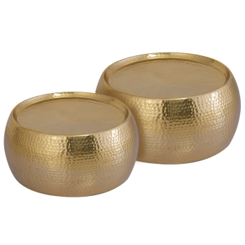 Couchtisch-Set DAKAR, 2er Set rund ø 59/48 x H 30/28 cm Aluminium gehämmert, gold