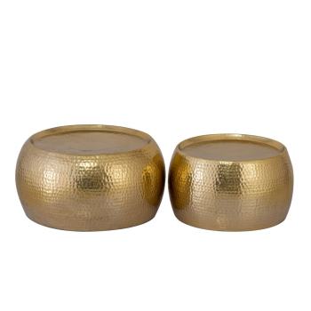 Couchtisch-Set DAKAR, 2er Set rund ø 59/48 x H 30/28 cm Aluminium gehämmert, gold
