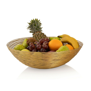 Obstschale ø 40 cm H 11 cm Brotkorb Obstkorb Metall rund Vita Metall Drahtstruktur, gold