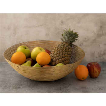 Obstschale ø 40 cm H 11 cm Brotkorb Obstkorb Metall rund Vita Metall Drahtstruktur, gold