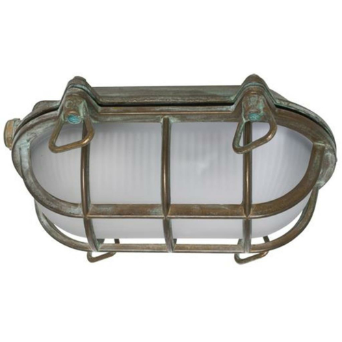 Moretti Schiffsleuchte oval, Altmessingguss patiniert, Glas weiß 200.09.AR