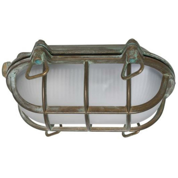 Moretti Schiffsleuchte oval, Altmessingguss patiniert, Glas weiß 200.09.AR