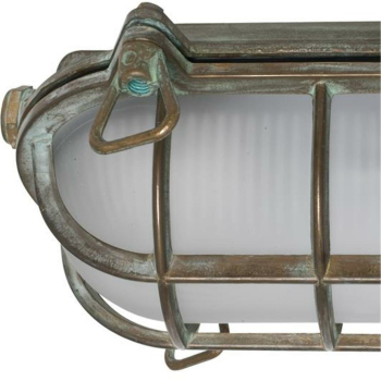 Moretti Schiffsleuchte oval, Altmessingguss patiniert, Glas weiß 200.09.AR