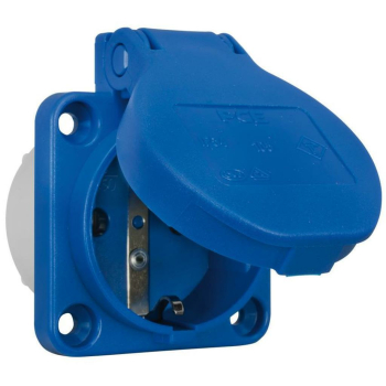 PCE Einbausteckdose mit Klappdeckel, blau, 230V/16A