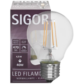 Sigor Filament-Lampe klar LED E27/230 V/4,5W, 470lm,...