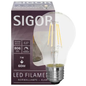 Sigor Filament-Lampe klar LED E27/230 V/7W, 806lm, 2700K,...