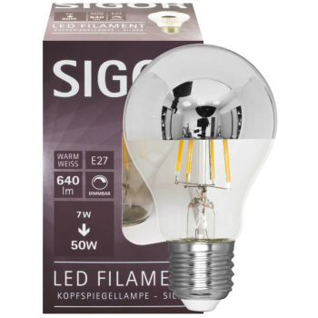 Filament Fadenlampe Spiegelkopf silber, LED E27/7W/640...