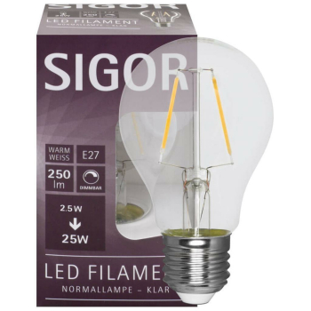 Sigor Filament-Lampe klar LED E27/230 V/2,5W, 250lm,...