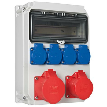 PCE Wand-Steckdosenverteiler, 4 x Schutzkontakt, 2 x CEE,