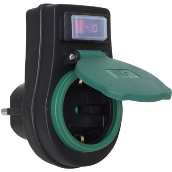 Zwischenstecker mit Schalter, schwarz/grün, IP44, REV