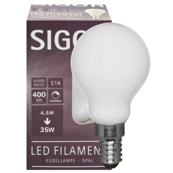 Sigor Filament-Lampe opal LED E14/230 V/4,5W, 470lm, 2700K