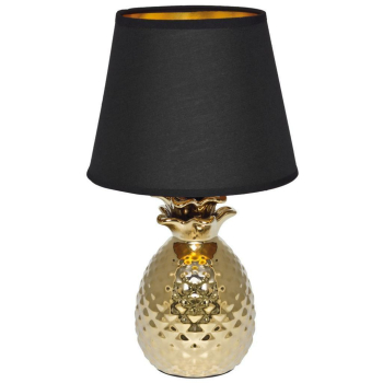 Tischleuchte PINEAPPLE Keramik gold / Schirm schwarz, 1 x...