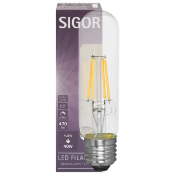 Sigor Filament-Lampe klar LED E27/230 V/4,5W, 470lm, 2700K