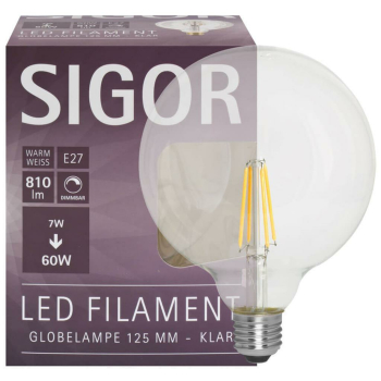 Sigor Filament-Lampe klar LED E27/230 V/7W, 810lm, 2700K,...